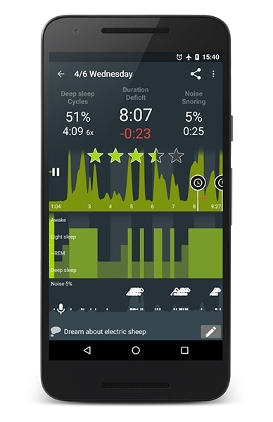 Sleep as Android app measures snoring and deep sleep cycles